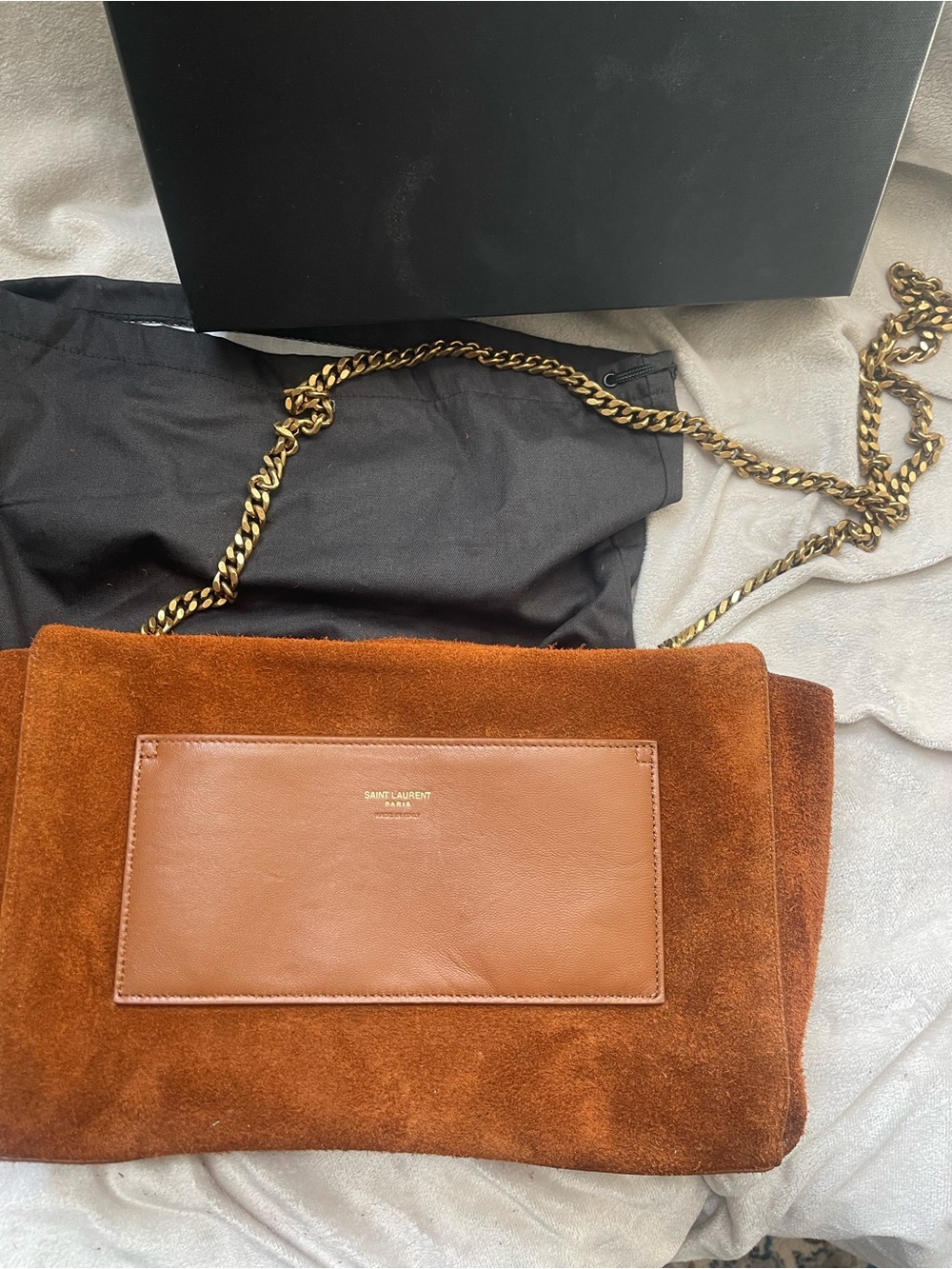 Saint Laurent Black Croc-Embossed Shoulder Bag with Gold Hardware - Picture 6 of 9